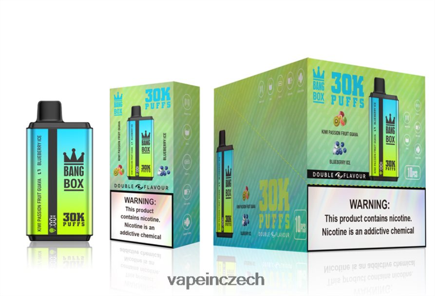 Vape In Czech - Bang Box 30 000 tahů duální příchutě N8BLR465 kiwi mučenka guava & borůvkový led
