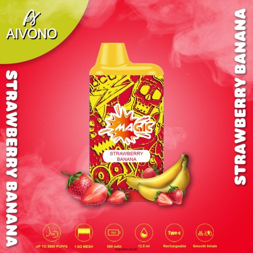 Vape Czech Republic - jahodový banán Aivono AIM MAGIC 5800 krabičková cigareta L8HL2P93
