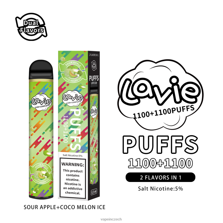Vape Czech Republic - kyselý jablečný/kokosový melounový led X6N40297 LAVIE BAR Switch 2200 tahů